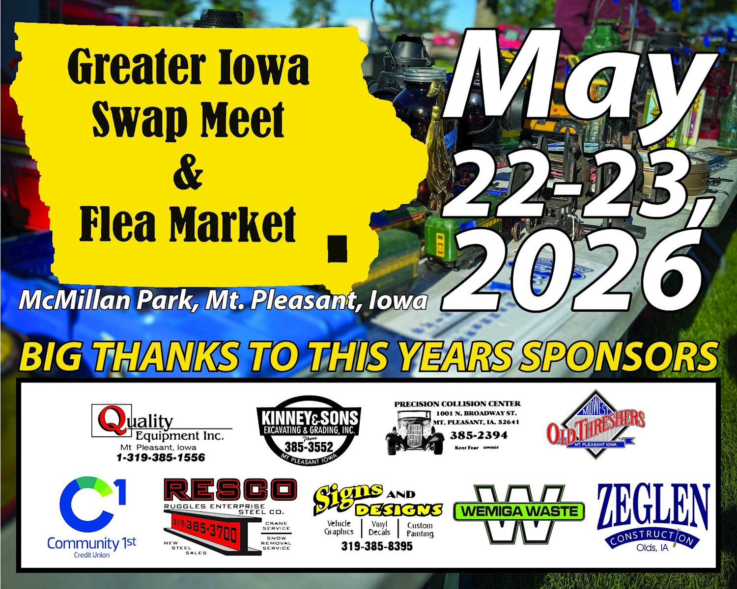 Greater Iowa Swap Meet & Flea Market, Mt Pleasant May 22-23, 2026