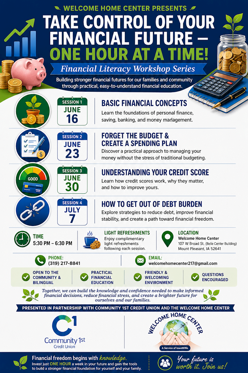 Financial Literacy Workshop Series in Mt Pleasant Event Poster