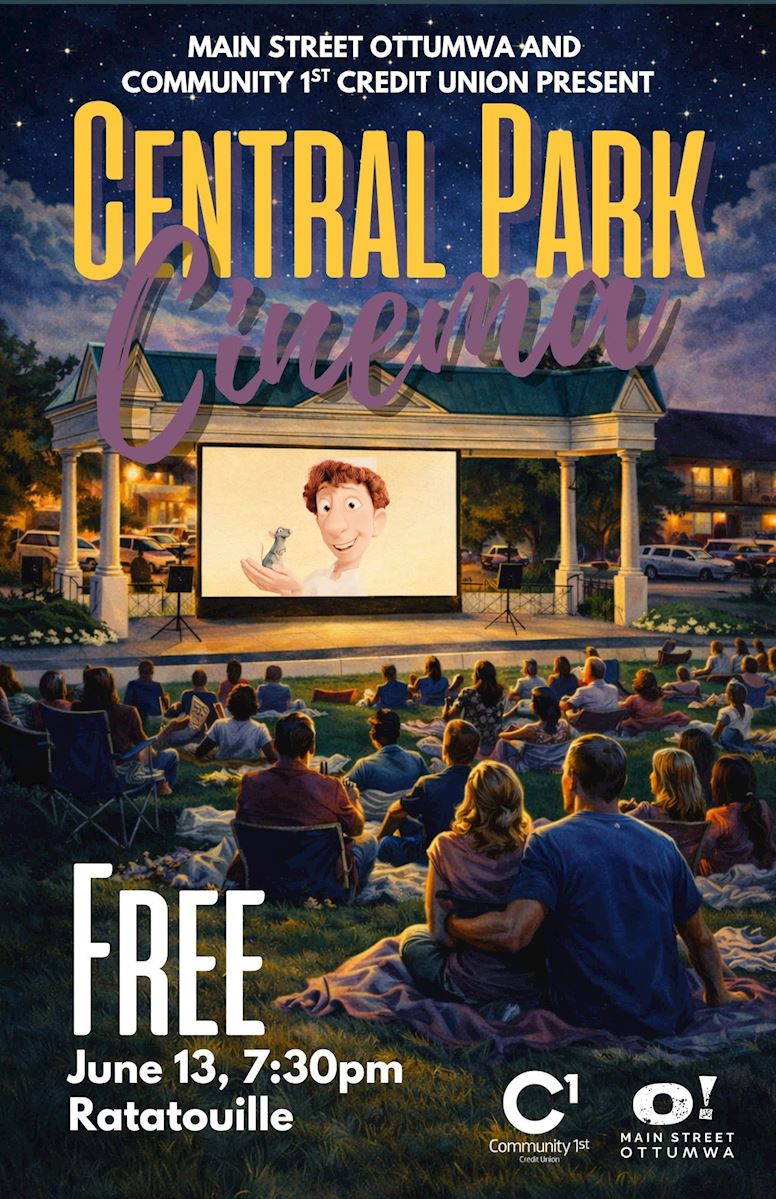 Central Park in Ottumwa with Ratatouille movie projected onto screen