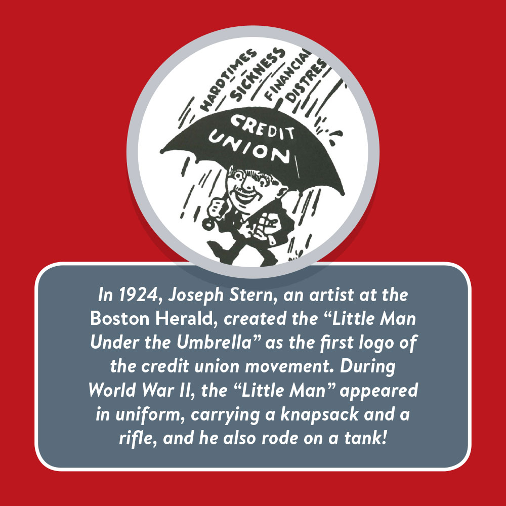 "Little Man Under the Umbrella" logo | credit union history