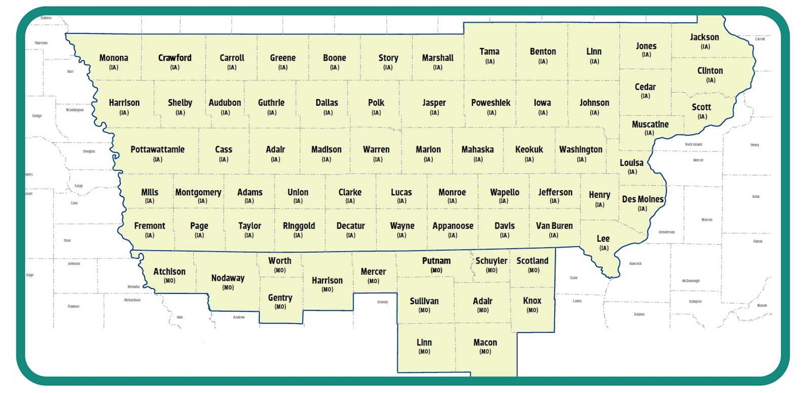 counties we serve map