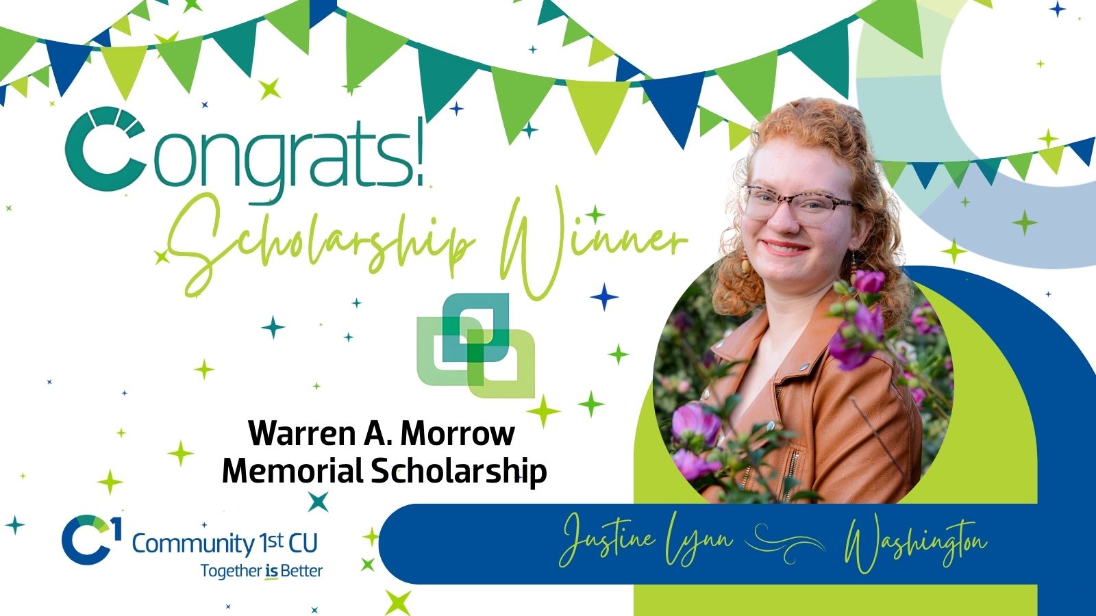 Pictured Justine Lynn. Congrats Scholarship Winner, Warren A. Marrow Memorial Scholarship